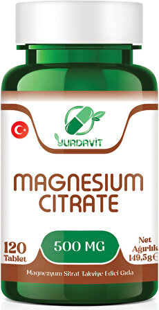 Yurdavit Magnezyum Sitrat 500 Mg Magnesium Citrate 120 Tablet 