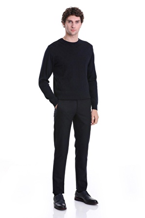 Lacivert Regular Fit Jakarlı Bisiklet Yaka Yünlü Triko Kazak | M