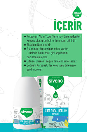 Siveno %100 Doğal Roll-on Sportif Sporcu Deodorant Ter Kokusu Önleyici Bitkisel Lekesiz Vegan 50 ml