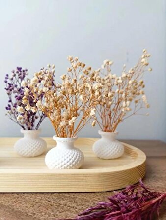 dekoratif 6lı mini tombik beyaz saksılı cipso çiçekli kahve yanı sunumluk dekoratif obje