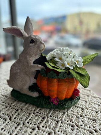 Tavşanlı Havuçlu Saksı, Bahçe, Teras Dekorasyon, Paskalya, Easter, Garden Decor, Carrot