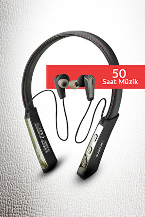 Boyun Askılı Deri Sporcu Kulaklık Super Bass 50 SAAT Şarj Bluetooth Wıreless