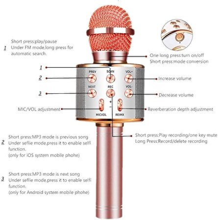 Handheld Kırmızı Kablosuz USB Karaoke Hoparlör Mikrofon Bluetooth