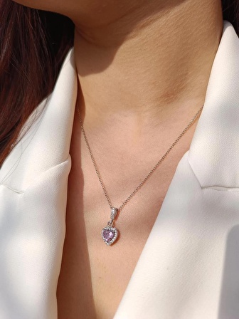 Luna Jewelry Kadın Pırlanta Modeli Pembe Zirkon Taşlı 316 L Çelik Kalp Kolye