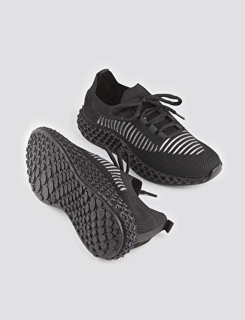 Siyah Bağcıklı Triko Kadın Spor Ayakkabı