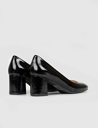 Hakiki Deri Siyah Kadın Kalın Topuklu Ayakkabı