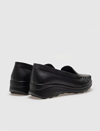 Hakiki Deri Siyah Kadın Comfort Ayakkabı