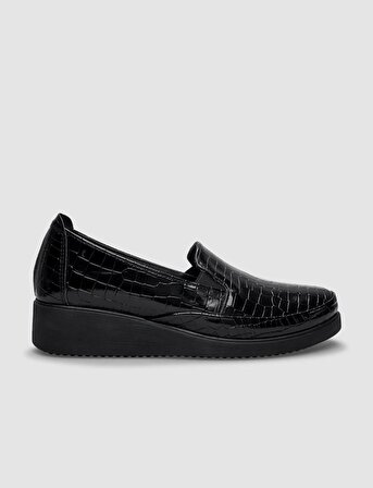Siyah Kroko Desenli Kadın Günlük Ayakkabı