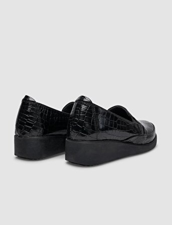 Siyah Kroko Desenli Kadın Günlük Ayakkabı