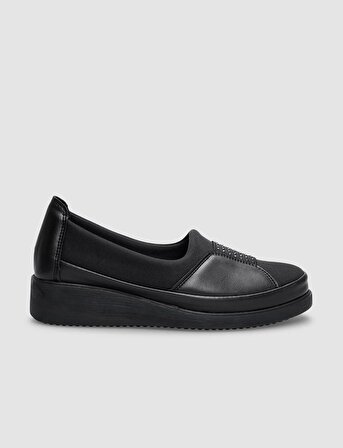 Siyah Taş Detaylı Kadın Comfort Ayakkabı
