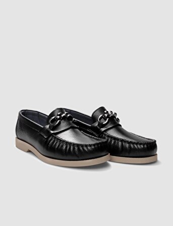 Hakiki Deri Siyah Tokalı Kadın Günlük Ayakkabı