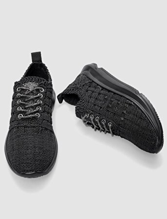 Triko Siyah Örgü Motifli Kadın Spor Ayakkabı