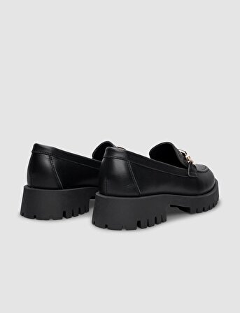 %100 Hakiki Deri Siyah Toka Detaylı Kadın Günlük Ayakkabı