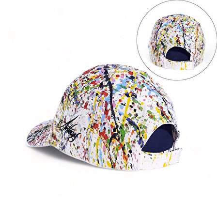 Benzersiz Rengarenk Boyalı El Yapımı Beyzbol Şapkası 7-C Rainbow