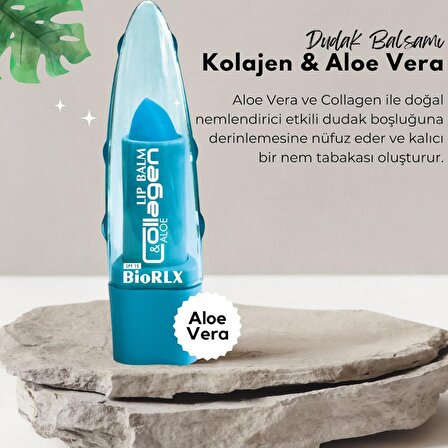 BioRLX Aloe Vera Dudak Balmı Kolajen Dolgun Görünümlü SPF 15 Uzun Süre Korumalı Renksiz Vegan Dudak Bakım 3,5 g