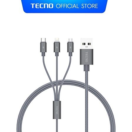 Tecno Apple iPad Mini 2 Retina Tablet 3in1 Lightning, Type-C, Micro Çıkışlı Örgülü Hızlı Data ve Şarj Kablosu