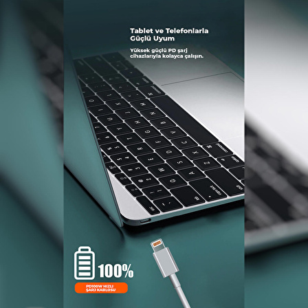 ScHitec Apple iPad Air 2 Tablet 6A 100W Type-C to Lightning 2Metre Süper Hızlı Data ve Şarj Kablosu