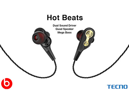 Tecno 2023 Hot Beats 3D Hifi 4 Hoparlörlü Spark 8P Type-C to 3.5mm Jack Dönüştürücü Kablolu Mikrofonlu Kulaklık Siyah