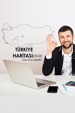 Dilsiz Türkiye Haritası - Yapışkansız Tutunma ve Yaz-Sil Özellikli Akıllı Kağıt (Şehir Bölmesiz)
