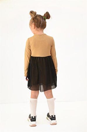 Kız Çocuk Tül Detaylı Triko Elbise