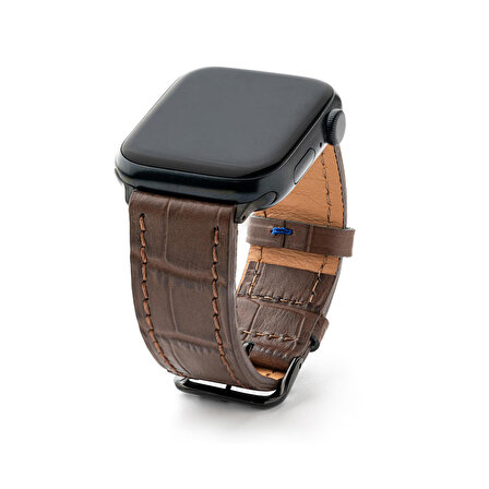 Lesband Leather Crocco Kahverengi Gerçek Deri Apple Watch Kordon Seri 1-8, SE, Ultra ve Ultra 2 ile uyumlu