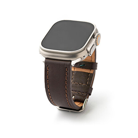 Lesband Leather Klasik Kahverengi Gerçek Deri Apple Watch Kordon Seri 1-8, SE, Ultra ve Ultra 2 ile uyumlu