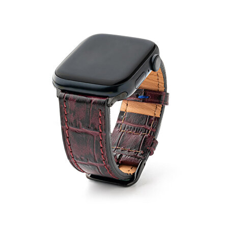 Lesband Leather Crocco Mor Gerçek Deri Apple Watch Kordon Seri 1-8, SE, Ultra ve Ultra 2 ile uyumlu