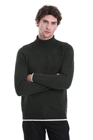 Haki Regular Fit Düz Balıkçı Yaka Triko Kazak | XL
