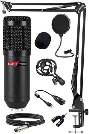 Lastvoice BM800BT Black Kondanser Mikrofon Stand Filtre Ses Kartı (PC ve Telefonda Çalışır)