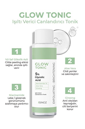 Sinoz Gözenek Sıkılaştırıcı Arındırıcı Canlandırıcı Peeling Etkili Glow Tonik Glycolic Acid %5 200 ml