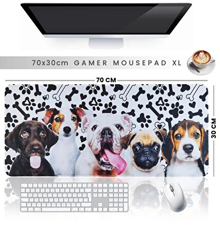 70x30cm Mouse Pad Kaymaz Kauçuk Taban Dikişli Gaming Oyuncu Mousepad Dogs