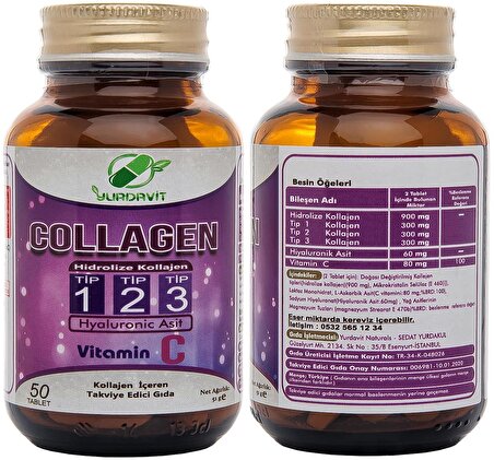 Yurdavit Collagen 900 Mg Tip 1-2-3 50 Tb Magnezyum Sitrat 500 Mg 120 Tb Vitamin C 1000 Mg 50 Tablet