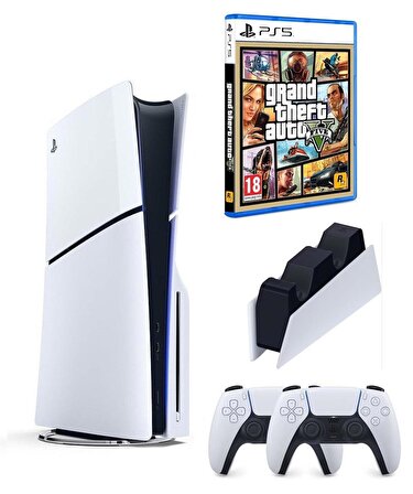 Sony Playstation 5 Slim Cd Edition + 2. DualSense Ps5 Kol + Sarj istasyonu + GTA 5 (ithalatçı Garantili)