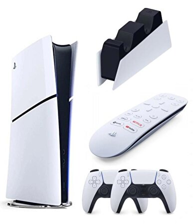 Sony Playstation 5 Slim Dijital + 2. DualSense Ps5 Kol + Sarj istasyonu + Medya Kumandası (ithalatçı Garantili)