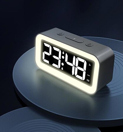 Valkyrie Aynalı LED Gece Lambası Şarjlı Dijital Masa Saati SİYAH