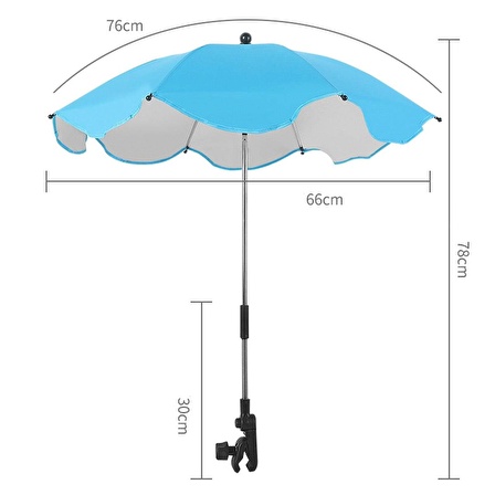 Valkyrie Bebek Arabası İçin Ayrılabilir 360 Derece Ayarlanabilir 66 cm Şemsiye - Mavi