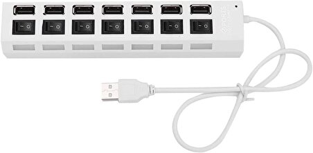 Valkyrie 7 Portlu 2.0 USB Hub Çoklu USB Çoklayıcı Splitter Power Tuşlu Adaptör Beyaz