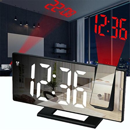 Valkyrie Projeksiyonlu Alarmlı Dereceli Aynalı LED Dijital Masaüstü Saat Siyah