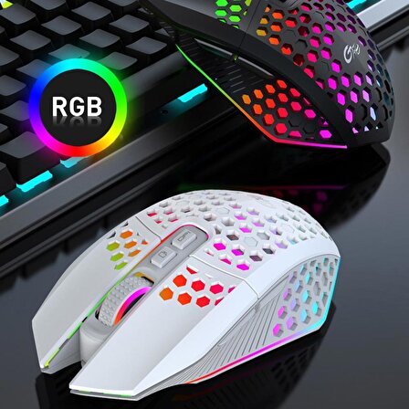 Valkyrie Sessiz Tuşlu Wireless 2.4G 8 Button RGB LED Gaming Mouse - Silent Button - One Click Desktop Beyaz
