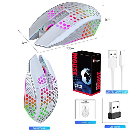 Valkyrie Sessiz Tuşlu Wireless 2.4G 8 Button RGB LED Gaming Mouse - Silent Button - One Click Desktop Beyaz