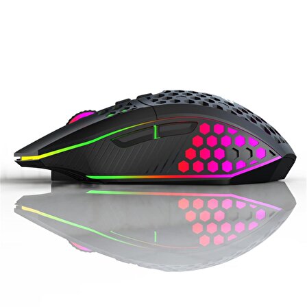 Valkyrie Sessiz Tuşlu Wireless 2.4G 8 Button RGB LED Gaming Mouse - Silent Button - One Click Desktop Siyah