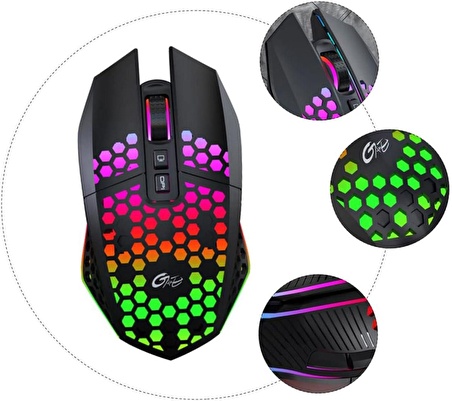 Valkyrie Sessiz Tuşlu Wireless 2.4G 8 Button RGB LED Gaming Mouse - Silent Button - One Click Desktop Siyah