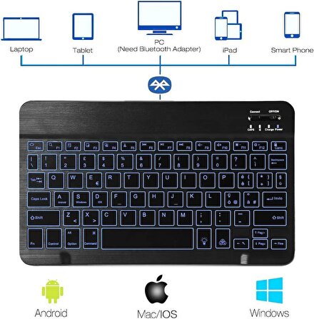 Valkyrie RGB 7 Renk Bluetooth Kablosuz Türkçe Klavye - Android ios Windows Uyumlu - Şarjlı - 10 inç - Multimedia - Ultra İnce Tasarım