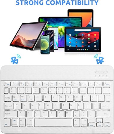 Valkyrie Bluetooth 10 inç Ios Windows Android Uyumlu Kablosuz Klavye - Türkçe - Şarjlı - Sessiz - Multimedia - Ultra İnce Beyaz