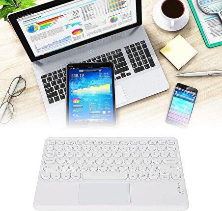 Valkyrie Kablosuz Touchpad Bluetooth Klavye - Ios Android Windows Uyumlu - TÜRKÇE Dil - Şarjlı - Ultra İnce - Type-C Giriş Beyaz