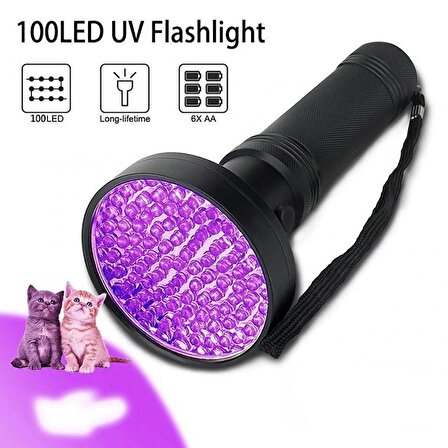 Valkyrie 100 LED 395nm Mor Işık UV El Feneri - Ultraviyole Siyah Fener - Ev Otel Evcil Hayvan Para