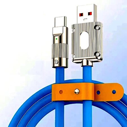 Valkyrie 6A Type-C Bakır Döşemeli Sıvı Silikon USB Data Hızlı Şarj Kablosu - Katlanmaz Kırılmaz Dayanıklı Uzun Ömürlü - 1 metre Mavi