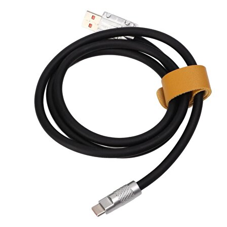 Valkyrie 6A Type-C Bakır Döşemeli Sıvı Silikon USB Data Hızlı Şarj Kablosu - Katlanmaz Kırılmaz Dayanıklı Uzun Ömürlü - 1 metre Siyah