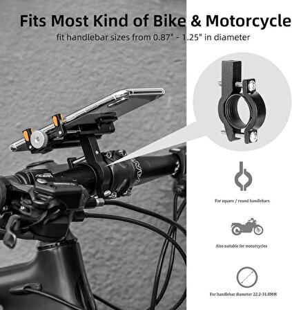 Valkyrie Alüminyum Motorsiklet Bisiklet Cep Telefonu Tutucu - Darbeye Dayanıklı Paslanmaz  - 360 Derece Dönebilir - Evrensel Uygunluk Turuncu