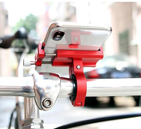 Valkyrie Metal Motorsiklet Bisiklet Cep Telefonu Tutucu - Alüminyum Alaşım Darbeye Dayanıklı Paslanmaz - 360 Derece Evrensel Kırmızı